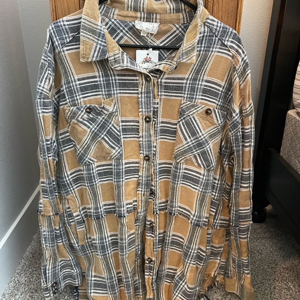 Oli & Hali Mustard and Gray Plaid Shirt